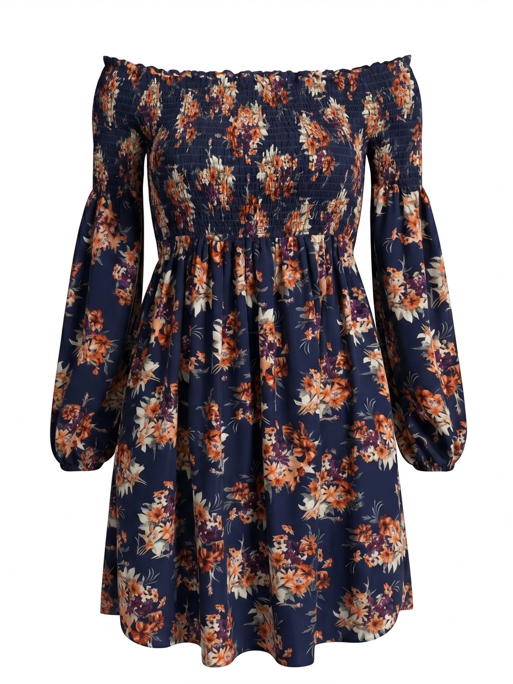 ☀️ Altar’d State • Navy Floral Off-Shoulder Smocked Mini Dress • Women’s Medium